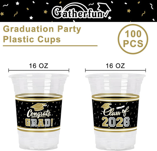 Gatherfun Graduation Decorations 2026-100 Pcs 16oz Blue Graduation Plastic Cups for Grad Party | Sturdy & Durable Drinkware for Grad Festivities | Essential Grad Party Supplies & Decorations