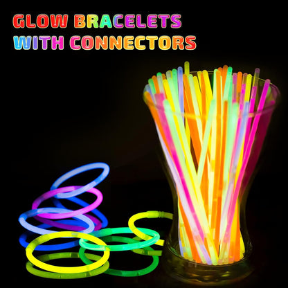 HONLYNE 100 Pack Glow Sticks Party Favors Bulk, 8" Glow in the Dark Party Supplies, Party Favors for Kids 8-12, Neon Glow Stick Bracelets & Necklaces for Raves, Halloween, Christmas, Birthdays
