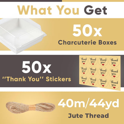Leafiew 50 Pack Small Charcuterie Boxes with Clear Lids - To Go Paper Mini Charcuterie Box, Disposable Food Containers, 5Inch Dessert Boxes - Sandwich, Cookie, Sushi, Cake Slice, Strawberries (Brown)