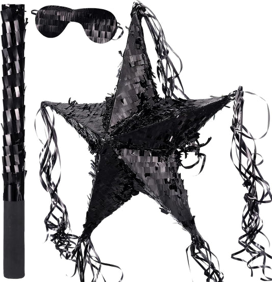 Hanaive Foil Star Piñata with Blindfold and Bat for Birthday Foldable Star Shape Piñata with Stick Festive Fiesta Party Supplies Favors for Mexican Party(Red)