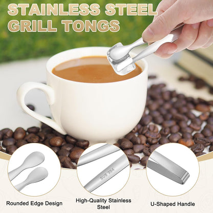 M METERXITY 12-Pack Mini Serving Tongs, 4.3 Inch 304 Stainless Steel Mini Sugar Cube Ice Tongs for Tea and Coffee Party/Outdoor Activities, Small U-shaped Metal Accessories [Colorful]