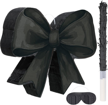 Threan Bow Piñata Bow Party Piñata with Bat Stick Blindfold Mask Coquette Birthday Centerpieces Decorations for Bridal Shower Wedding Anniversary Engagement Supplies (Purple)
