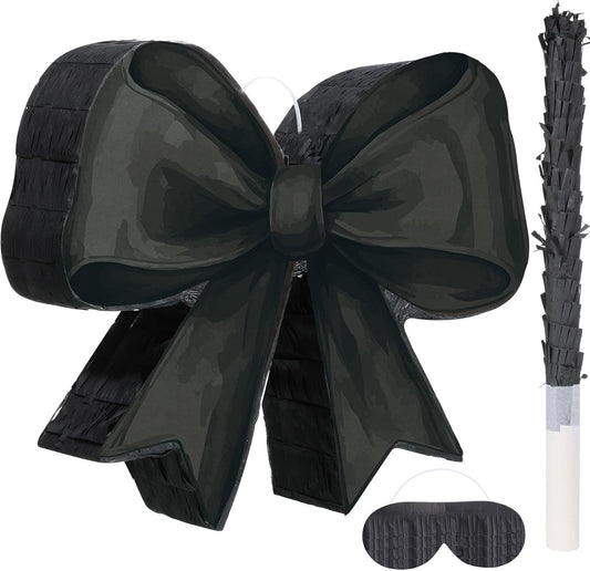 Threan Bow Piñata Bow Party Piñata with Bat Stick Blindfold Mask Coquette Birthday Centerpieces Decorations for Bridal Shower Wedding Anniversary Engagement Supplies (Purple)