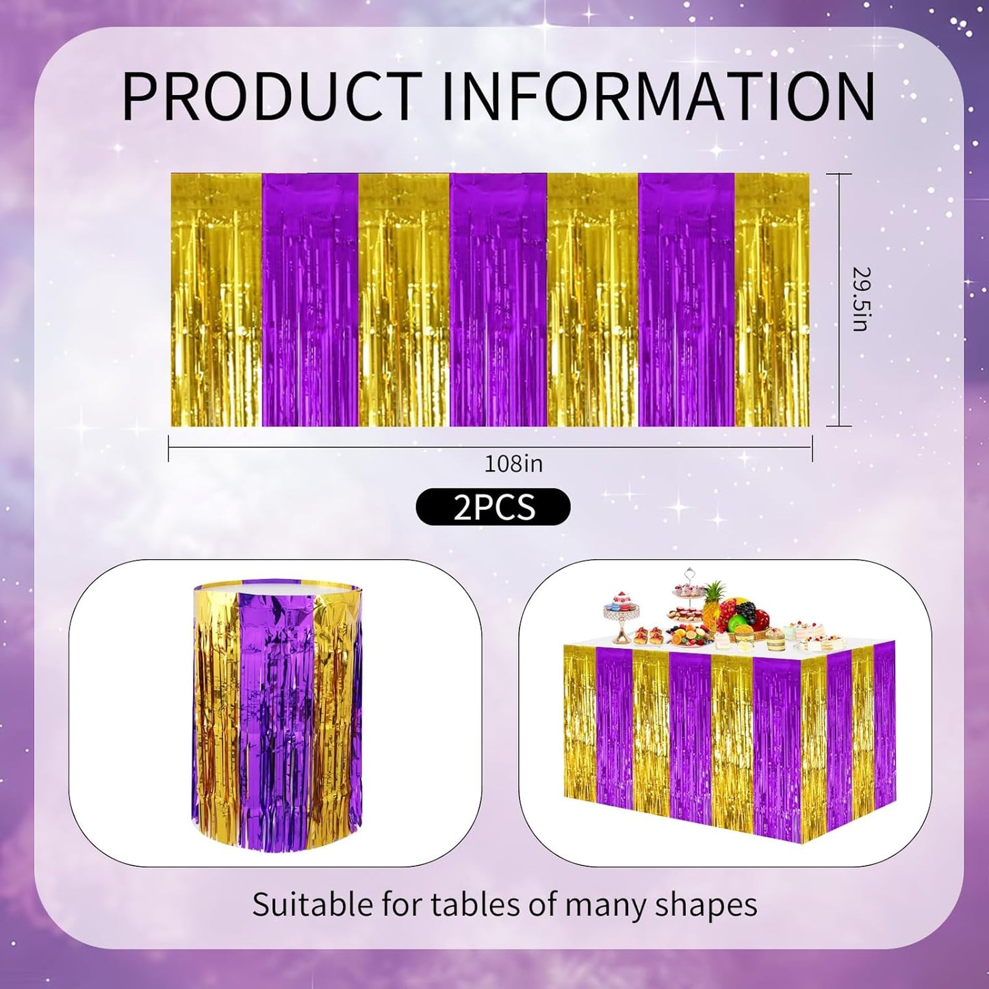 BEISHIDA 2 Pack Metallic Tinsel Foil Fringe Table Skirts for Rectangle & Round Tables Hot Pink Kids' Birthday, Holiday Cartoon Party Decorations for Birthday Valentines Baby Shower Festive Events