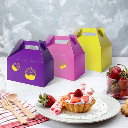 XAGLVV 24 Pack White Paper Gable Boxes,6.2 Inch Candy Boxes with Handle, Snack Party Favor& Gift Cookie bags for kids Birthday,Wedding, Baby Shower, Graduation.