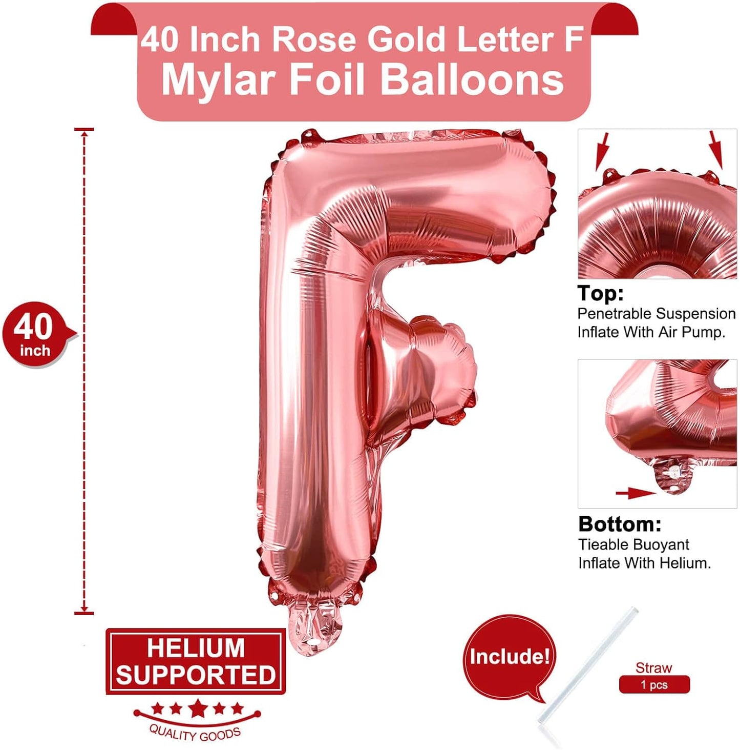 Lovoir 40 Inch Large Rose Gold Letter A Balloons Big Size Jumbo Mylar Foil Helium Balloon for Birthday Party Celebration Decorations Alphabet Rose Gold A