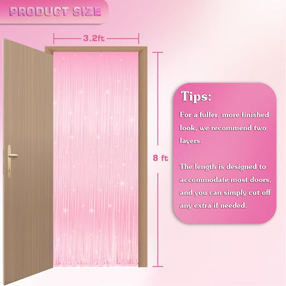 Melsan 2 Pack 3.2 ft x 8.2 ft Tinsel Foil Fringe Curtains Backdrop, Sparkle Metallic Foil Curtains for Party Photo Booth Props Decoration, Pinkish Purple