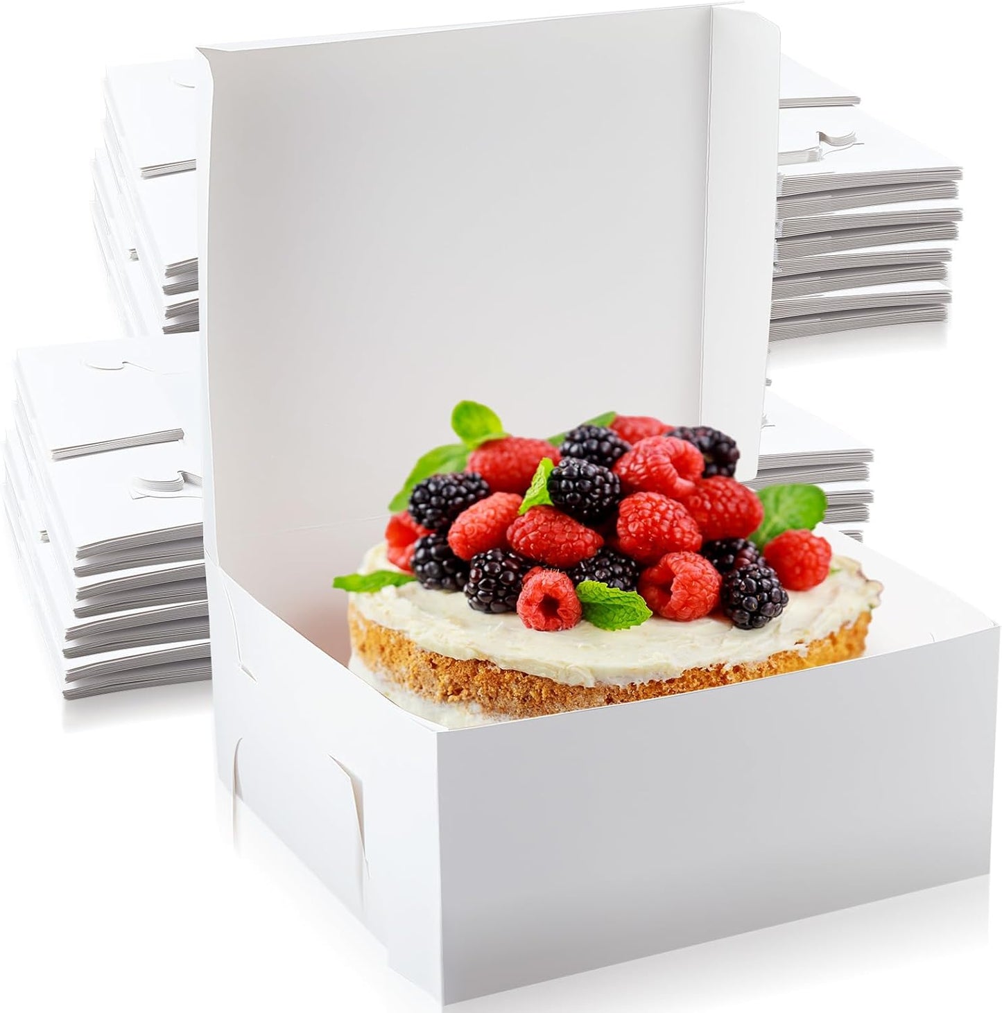 Ireer 50 Pack 12 x 12 x 5 Inch White Cake Boxes Cardboard Bakery Boxes for Pie Pastry Cookie