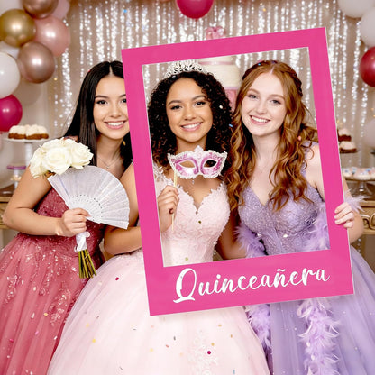 BreezeHug 32 x 24'' Spanish Quinceanera Photo Booth Prop Picture Frame Large 15th Birthday Photo Booth Prop Quinceanera Decoration DIY PVC Cutouts Selfie Frame for Birthday para 15 Años Quinceañeras