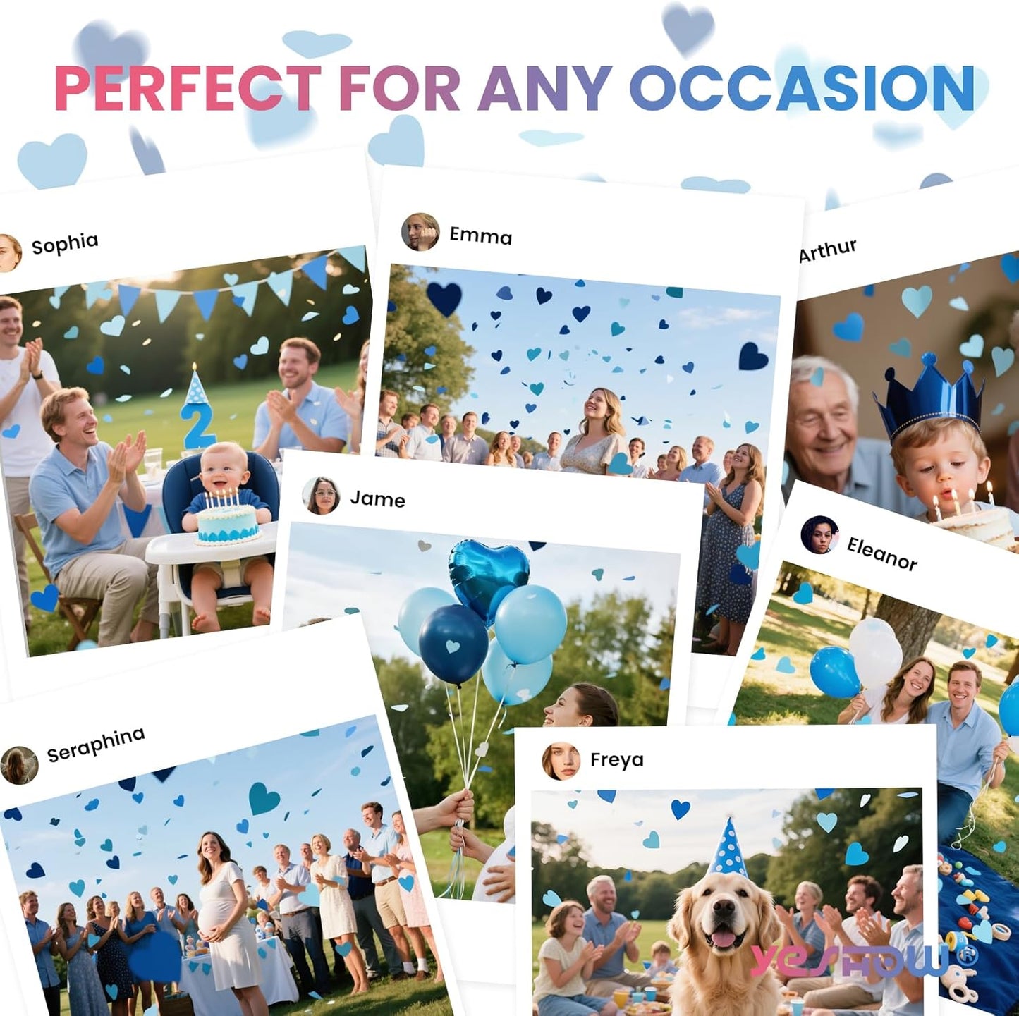 Gender Reveal Confetti Poppers, Blue Confetti Cannon 2 Pack with Heart Shaped Party Confetti for Baby Shower, Birthday, Gender Reveal Party Supplies - 12 inch