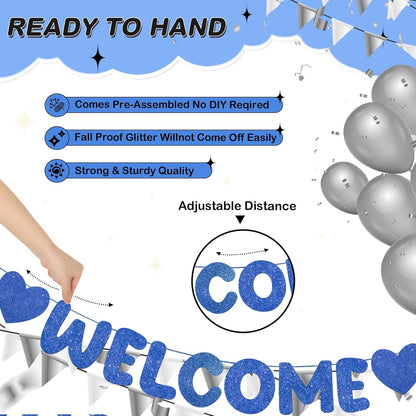 Fulmoon Pre Strung Welcome to The Team Banner with Two Heart Signs, NO DIY, Glitter Welcome Party Supplies for New Employee, Coworker, Colleague, Staff, Team Member Office Decorations(Champagne Gold)