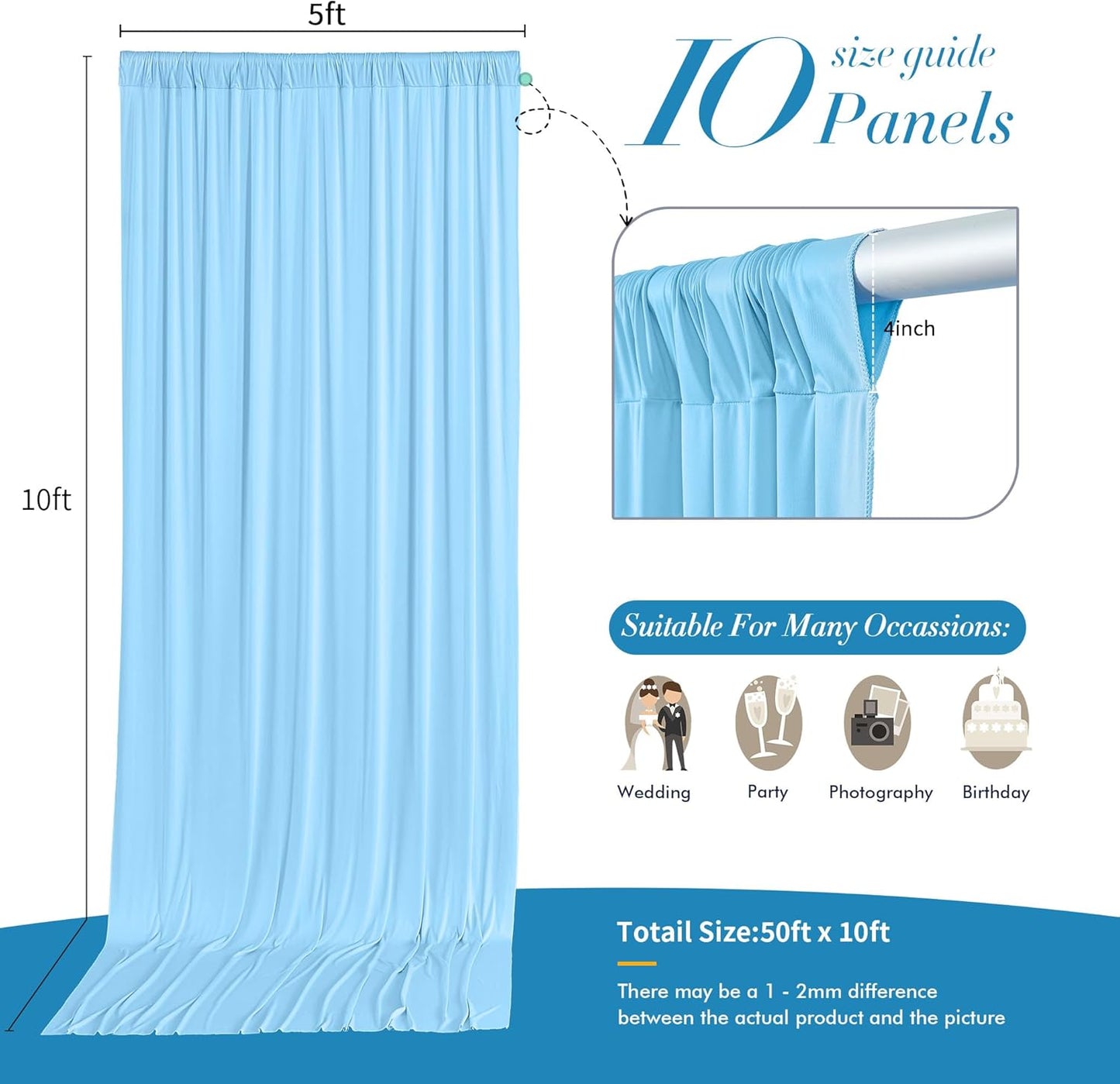 10 ft x 10 ft Wrinkle Free White Backdrop Curtains for Wedding Parties, Polyester Photography Backdrop Drapes for Birthday Parties Stage Backdrop Stand, 2 Panels 5x10FT Background Curtains