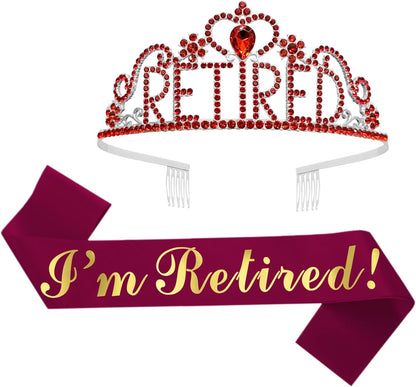 JETKONG Retirement Party Decorations Retired Tiara/Crown, Retired Sash for Women Retirement Gifts, Retirement Party Supplies, Gifts, Favors (Rose Gold)