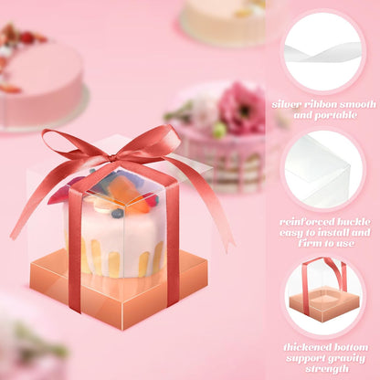 Thenshop 50 Pcs Clear Cupcake Boxes Individual 3.5 Inch Plastic Single Cupcake Containers Boxes with Inserts and Ribbon Individual Cake Storage Holders for Cake Kitchen(Dark Blue)