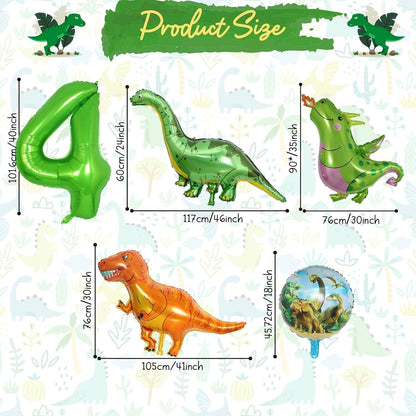 Dinosaur 5th Birthday Decorations, Dinosaur Birthday Party Decorations with Giant Inflatable Dinosaur Balloons 40 Inch Helium Foil Mylar Number 5 Balloons for Dinosaur Theme Birthday Party Decorations