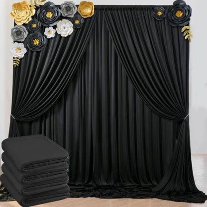 10ftx10ft Black Backdrop Curtains for Weddings Parties, Wrinkle Free 2 Panels Silky Polyester Photo Backdrop Drapes Back Drop Cloth Drapery for Birthday Mother'sDay Photography Background
