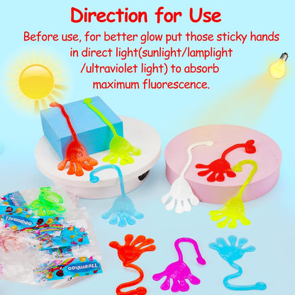 Thremhoo 40Pcs Glow in the Dark Sticky Hands Kids Party Favor Supplies Goodie Bag Stuffer Pinata Return Gift Stretchy Class Prize Carnival Sensory Goody Party Pinata Filler Treasure Box Bulk Toy