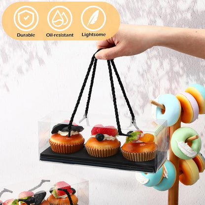 Thenshop 20 Pcs 9 x 3 x 3 Inch Clear Cupcake Boxes with Handle and Inserts 3 Count Portable Pastry Packaging for Cupcakes Carrier Muffin Bakery Containers Mothers Day Wedding Party(Brown)