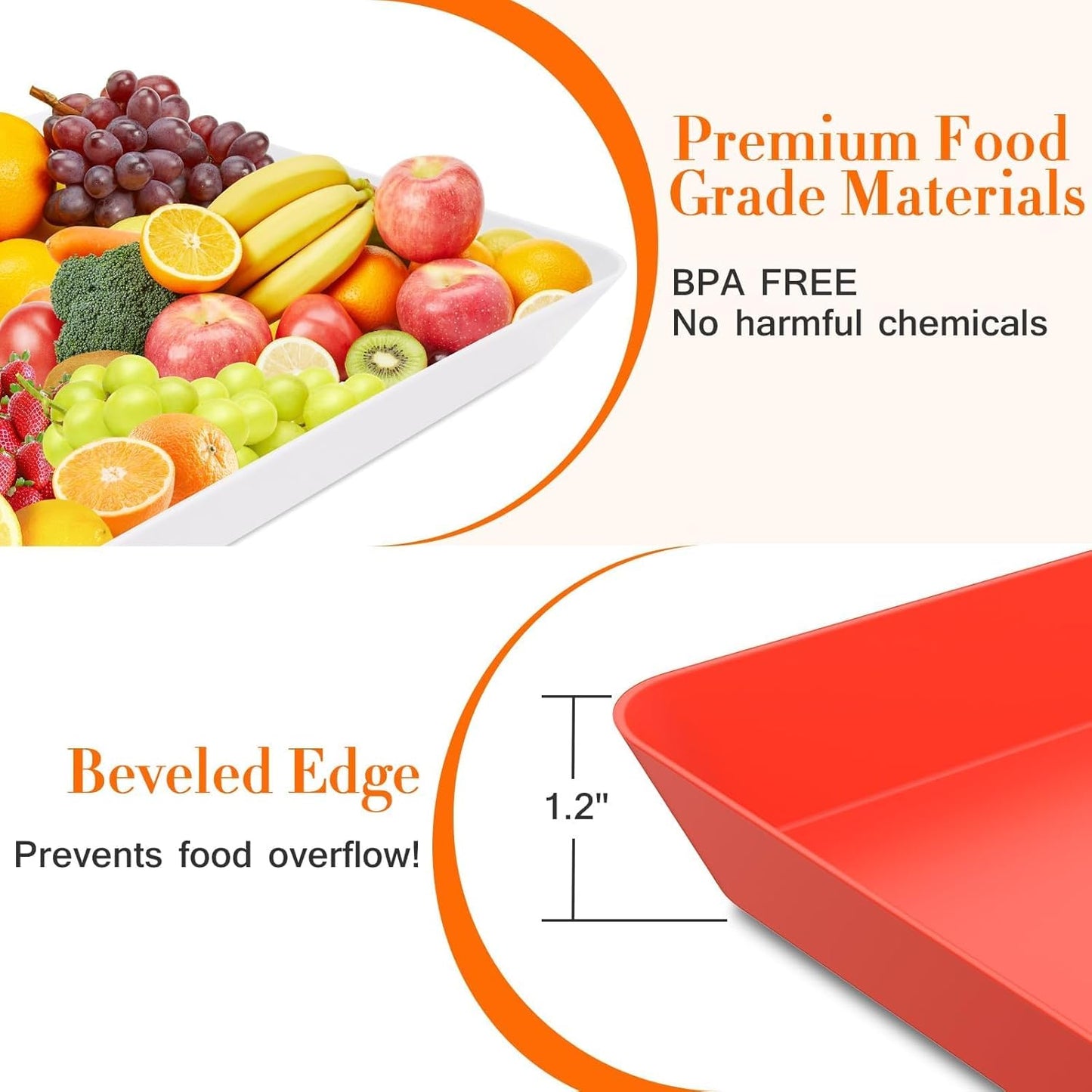 WOWBOX 4 pcs Serving Tray for Party, Grilling Accessories, Serving Platters for Snacks, Fruit, Reusable Plastic Trays for Serving Food and Pantry Organization in Kitchen & for Mothers Day Parties