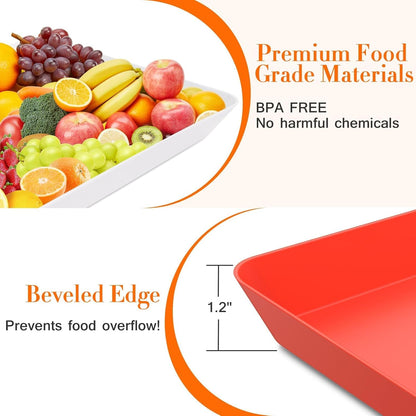 WOWBOX 4 pcs Serving Tray for Party, Grilling Accessories, Serving Platters for Snacks, Fruit, Reusable Plastic Trays for Serving Food and Pantry Organization in Kitchen & for Mothers Day Parties