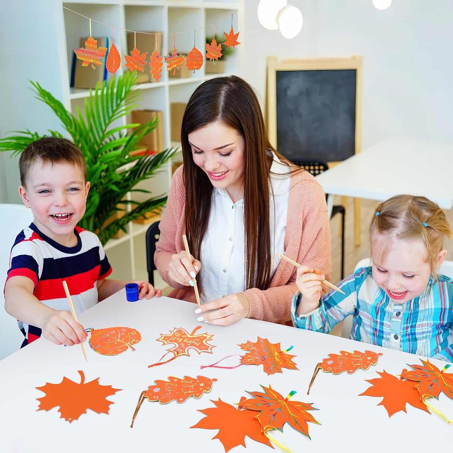 Frienda 80 Sets Fall Crafts Thanksgiving Scratch Crafts Colorful Color Scratch Maple Leaves Art Thanksgiving Arts and Craft for Classroom Activities Party Favors, 8 Design
