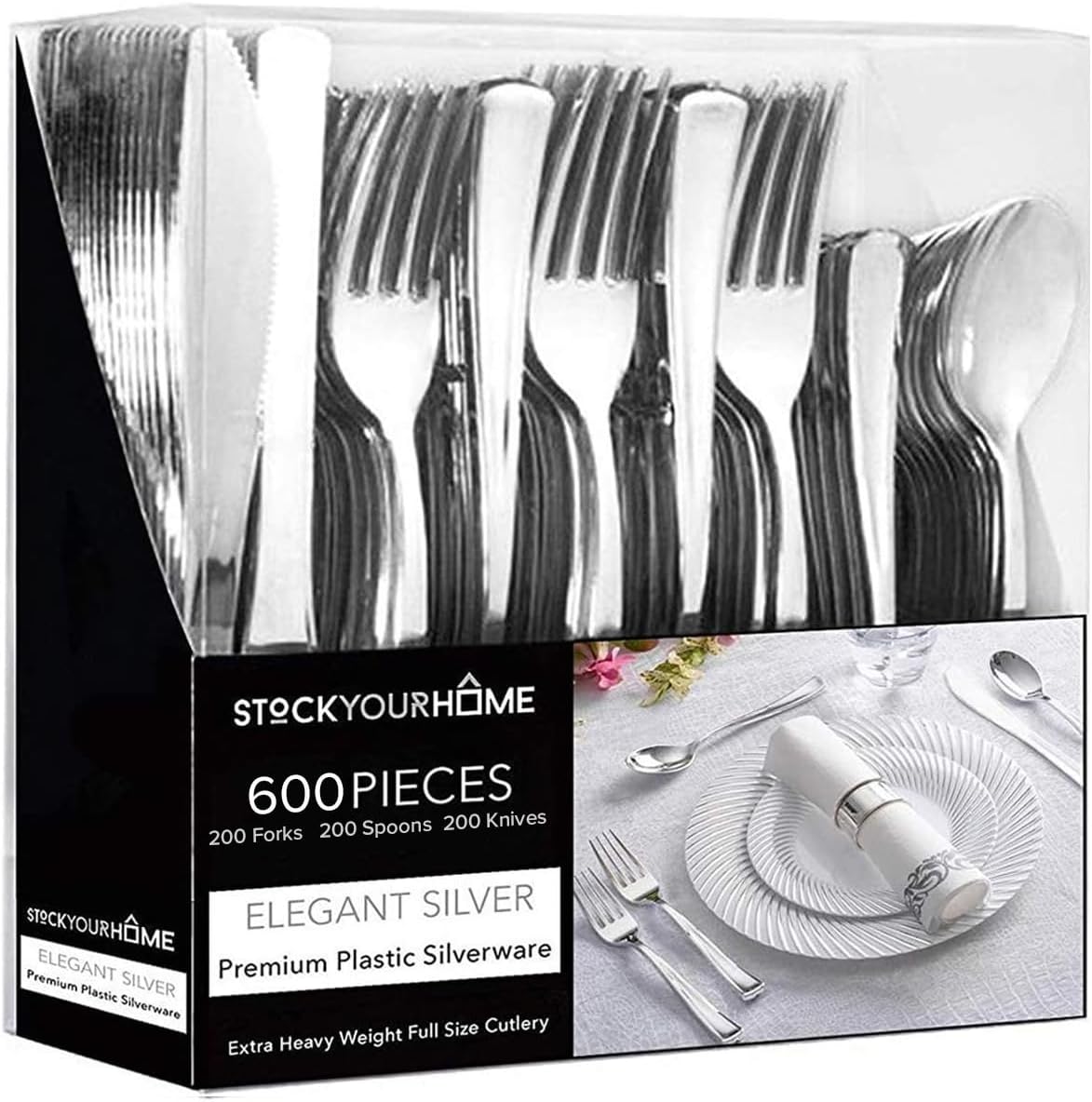 Gold Plastic Silverware Set (160 Bulk Pack) Disposable Cutlery Utensils, 80 Gold Forks, 40 Gold Knives, 40 Gold Spoons, Heavy Duty Flatware For Holidays, Parties, Dinners, Weddings, and Occasions