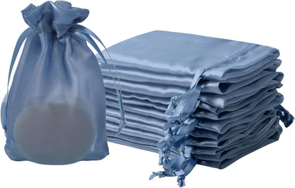 QIANF 20 Pcs Peacock Blue Small Organza Bags 3X4 inch for Wedding Favors with Drawstring, Mini Mesh Gift Bags Jewelry Pouch for Candy Bridal Shower Party Favor Baby Shower Christmas