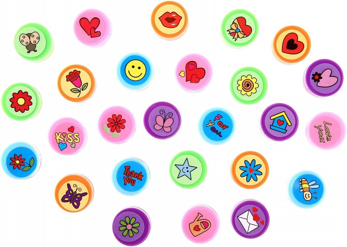 LUCKYBIRD Self-Inking Stamps for Kids - Heart Toy Stamp Set, Funny Plastic Stamps, 26 Count