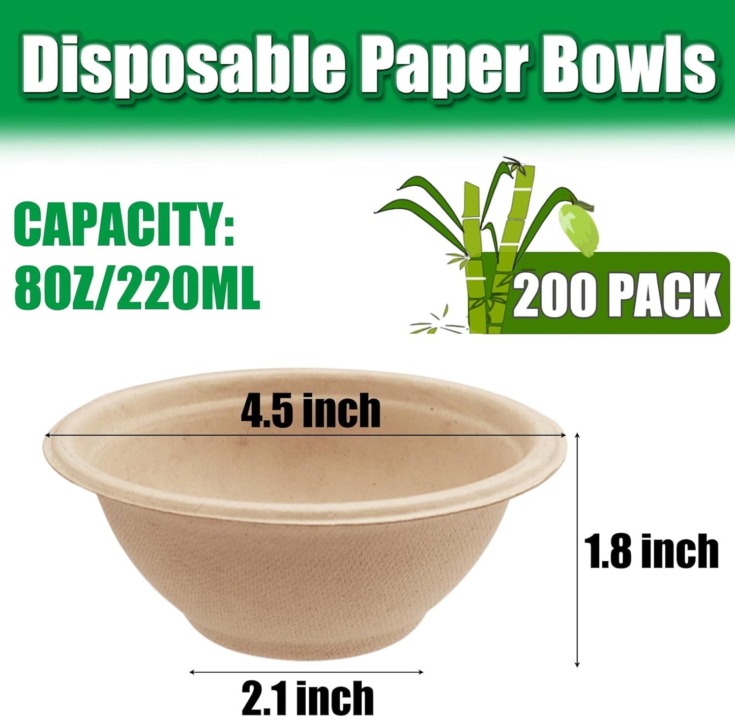 Tiaiidi 100 Pack 8 oz Disposable Paper Bowls,Compostable Bagasse Bowls,Small Biodegradable Heavy-Duty Bowls for Hot and Cold Food