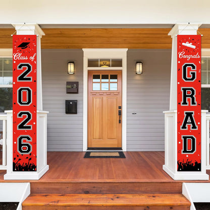 2026 Graduation Decorations, Graduation Banner Class of 2026, Hanging Congratulations/Congrats Grad Banner for Door and Porch, Party Decor - Black