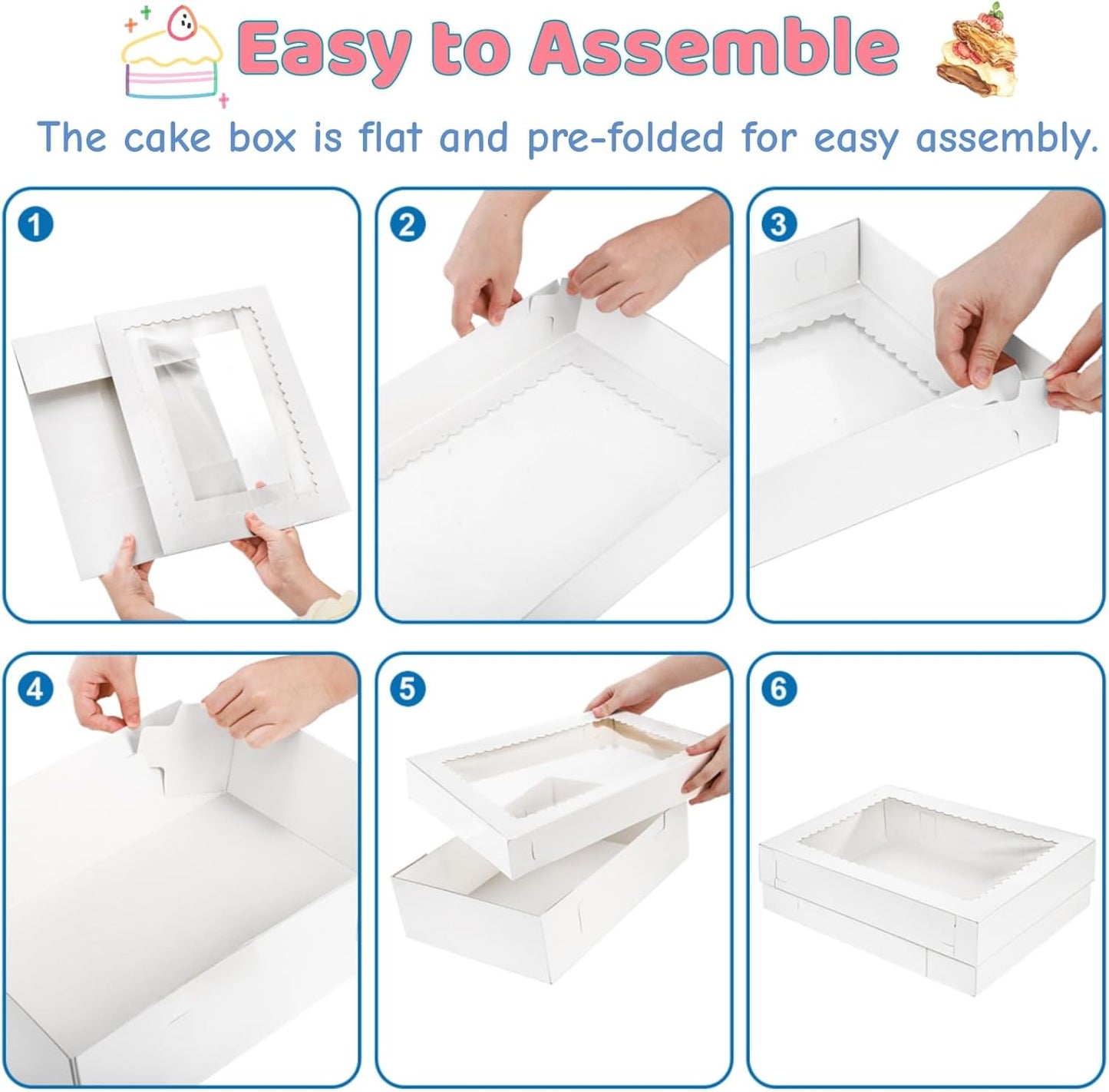 20 Pieces 14x10x4 Inch Cake Boxes, White Rectangle Quarter Sheet Bakery Boxes with Window, Large Paperboard Container for Donuts Cookies Baking Cake Pastry Pie Packaging