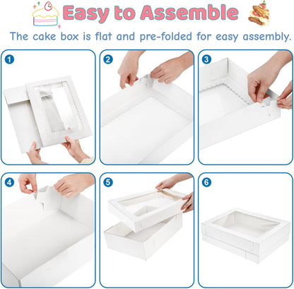 20 Pieces 14x10x4 Inch Cake Boxes, White Rectangle Quarter Sheet Bakery Boxes with Window, Large Paperboard Container for Donuts Cookies Baking Cake Pastry Pie Packaging