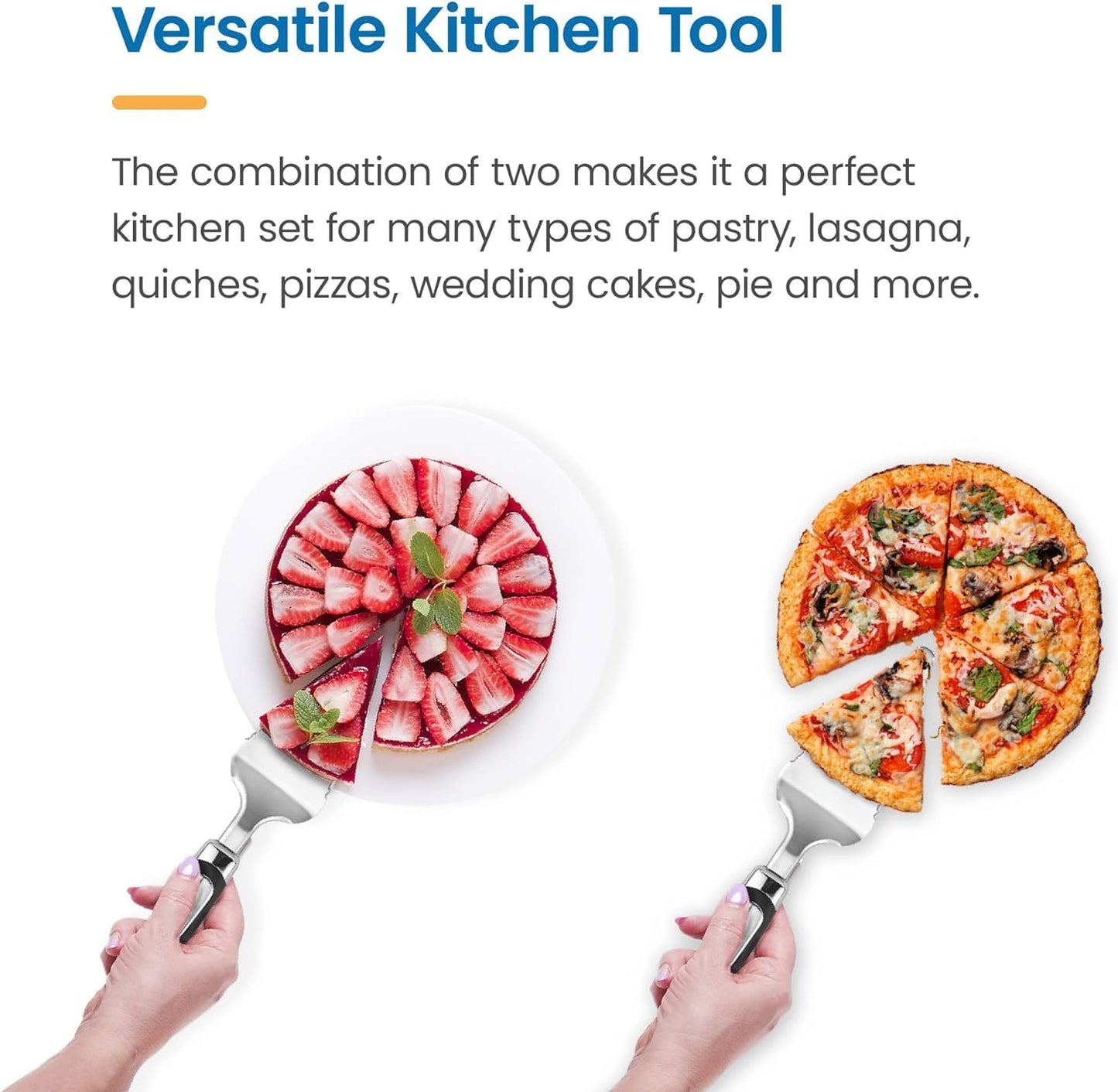 Pie Server Spatula and Cake Cutter Slicer, Stainless Steel Set - Kitchen Essentials for Cutting & Serving Desserts, Brownies, Lasagna (Black, 10 inches)