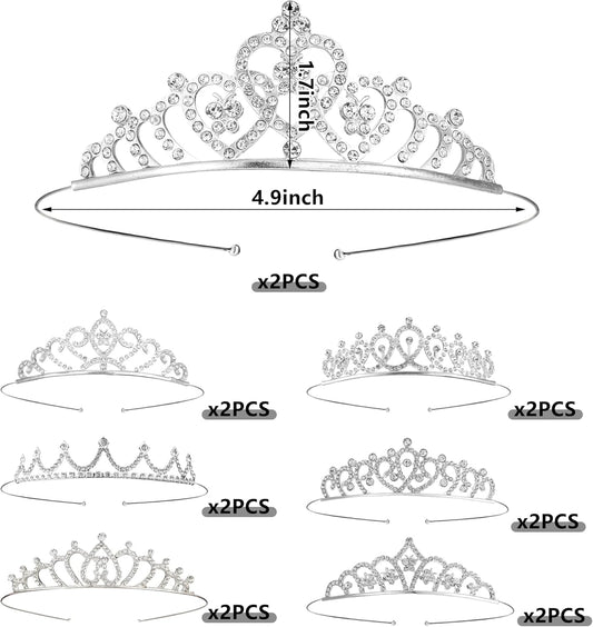 14PCS Silver Tiaras Crowns Headbands for Girls 7 Styles Metal Princess Crowns Tiara Headband for Women Girls Princess Dress Up Costume Perfect for Birthday Party Wedding Prom