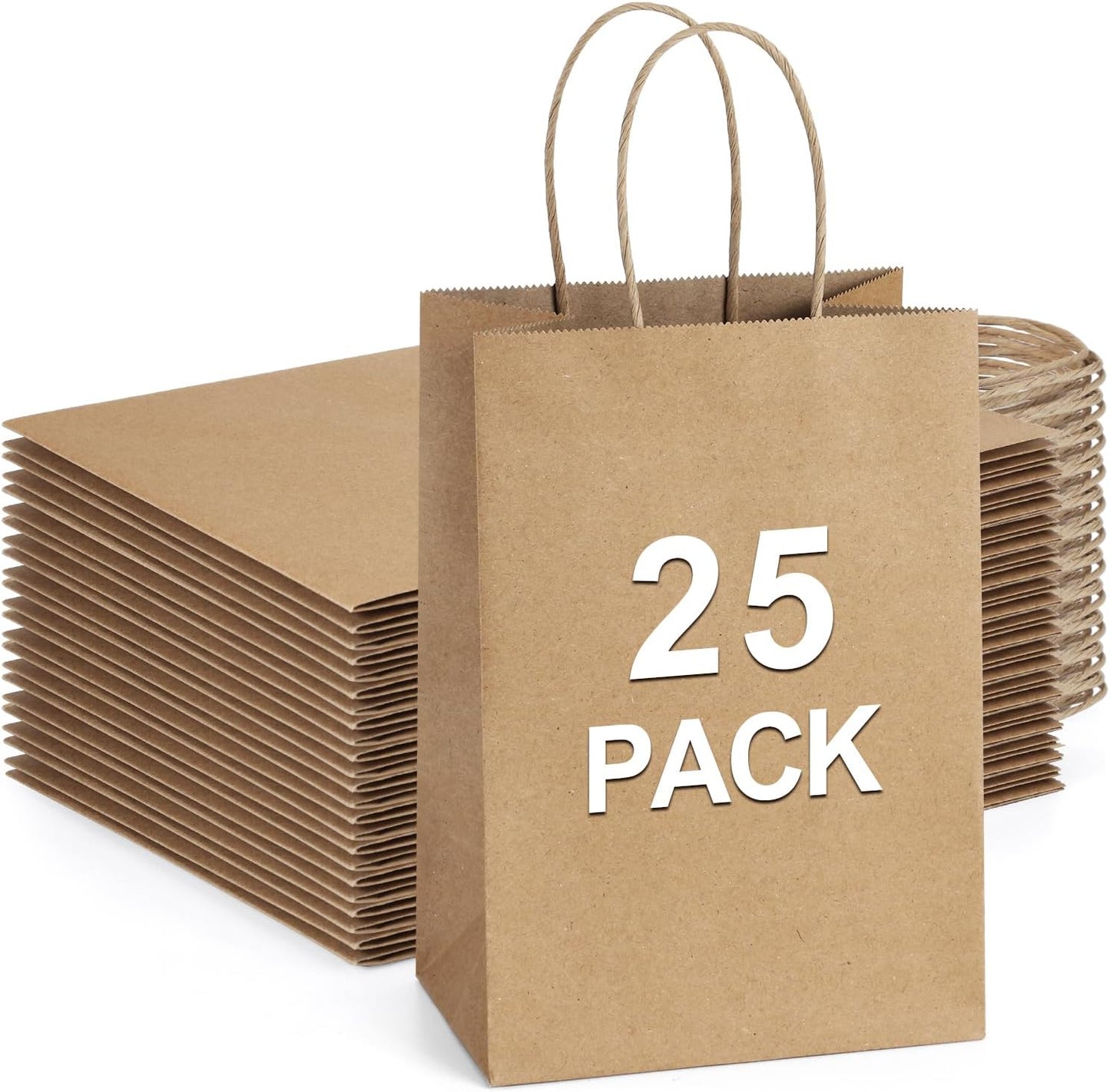 BagDream Kraft Paper Bags 25Pcs 5.25x3x8 Inches Small Paper Gift Bags with Handles Bulk for Party Favor, Retail, Merchandise, Black Gift Sacks