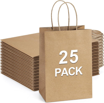 BagDream Kraft Paper Bags 25Pcs 5.25x3x8 Inches Small Paper Gift Bags with Handles Bulk for Party Favor, Retail, Merchandise, Black Gift Sacks