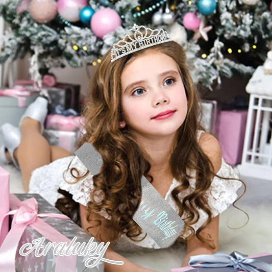 Green Birthday Crown - Adult Woman & Glitter Its My Birthday Sash for Birthday Girl - Gold Tiara for Parties & Favors
