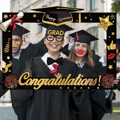 2026 Graduation Photo Booth Props,22Pcs Graduation Photo Booth Props,Funny Grad Party Selfie Props,Black Gold Selfie Photo Frame for High School and College Grads