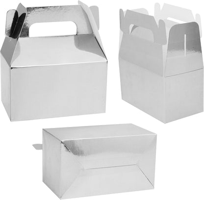 XAGLVV 24 Pack White Paper Gable Boxes,6.2 Inch Candy Boxes with Handle, Snack Party Favor& Gift Cookie bags for kids Birthday,Wedding, Baby Shower, Graduation.