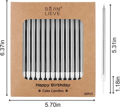 BEAN LIEVE 30-Count Champagne Gold Long Thin Metallic Birthday Candles, Cake Candles, Birthday Parties, Wedding Decorations, Party Candles, Cake Decorations