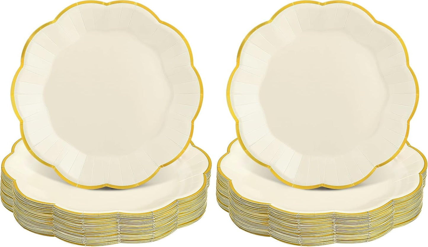 NatNarr 30 Pcs Sage Green Paper Plates, 7 Inch Scalloped Paper Plates Small Dessert Cake Plate Cute Party Plate Disposable Sage Greens Party Supplies for Wedding, Baby Bridal Shower, Birthday