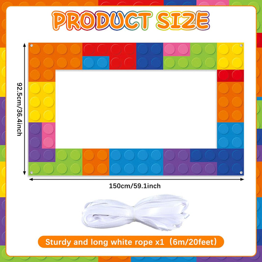 Building Block Photo Prop Selfie Frame Building Blocks Theme Birthday Party Decorations Colorful Blocks Backdrop Banner Colored Bricks Photo Booth Frame for Birthday Shower Supplies