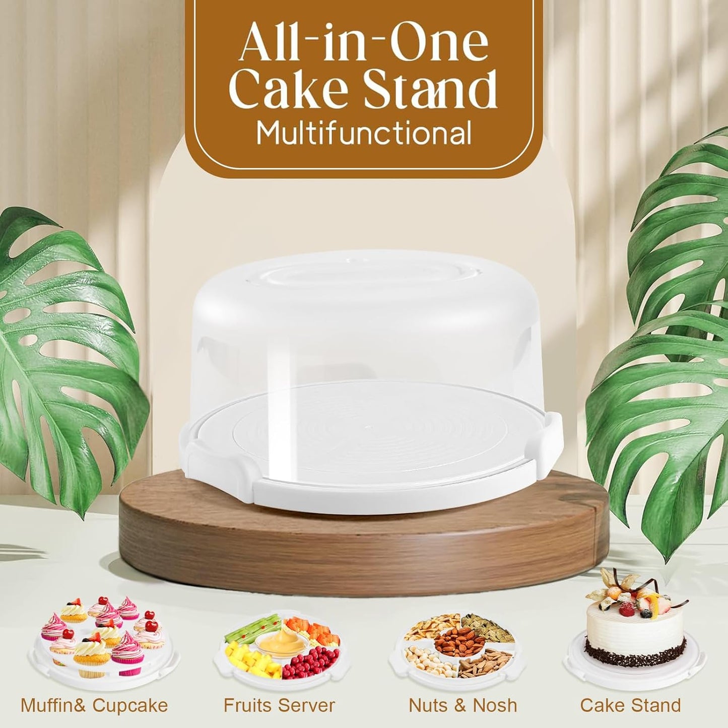 Cake Carrier with Lid and Handle, BPA-Free Cake Containers Cake Stand for 10 inch Cake with 2 Handles Cupcake Carrier - Plastic Cover Two Sided Base for Transport Pie Nuts Fruit Perfect Gifts