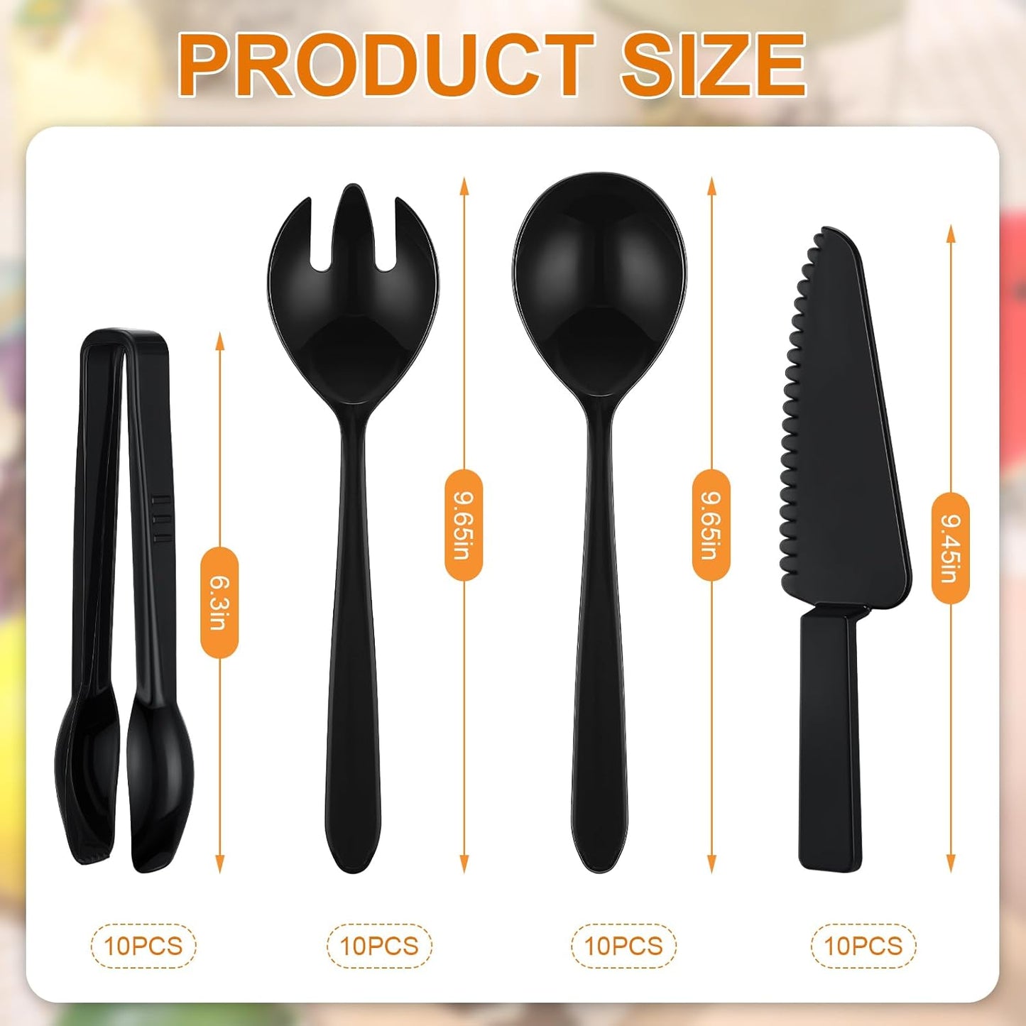 40 Set Disposable Plastic Serving Utensils Include10 Pcs 6.3" Serving Tongs 10 Spoons 10 Forks 10 Knives for Buffets Food Home Weddings Family Gathering Birthday Party Supplies(Black)