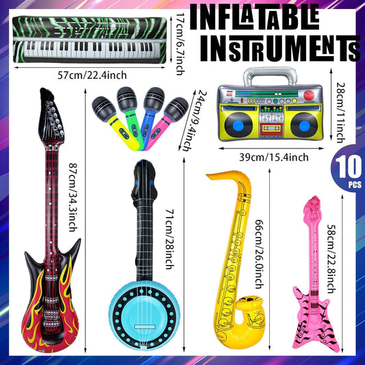 12 Pieces Inflatable Instrument Cutouts Vintage Rock Theme Wall Decor and Photo Booth Prop Set
