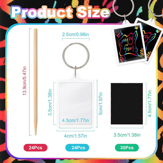 Blueweenly 24 Pack End of Year Gifts Magic Scratch Paper Keychains Making Kit, Scratch Paper DIY Keychains Craft for School Party Favor