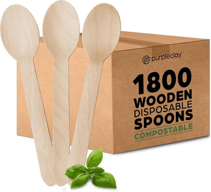 PURPLECLAY Wooden Disposable Utensils Set, 360 PCS Compostable Silverware (120 Forks, 120 Spoons, 120 Knives) Eco Friendly, Plastic-Free Cutlery for Parties & Catering, Alternative to Bamboo Utensils
