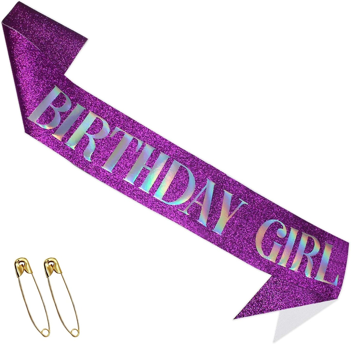 RUDONG M Birthday Girl Sash Glitter - Silver Birthday Sash for Women & Girls | Sweet 16/18th/21st/30th/40th/50th/60th/70th, All-Age Celebration Party Decor