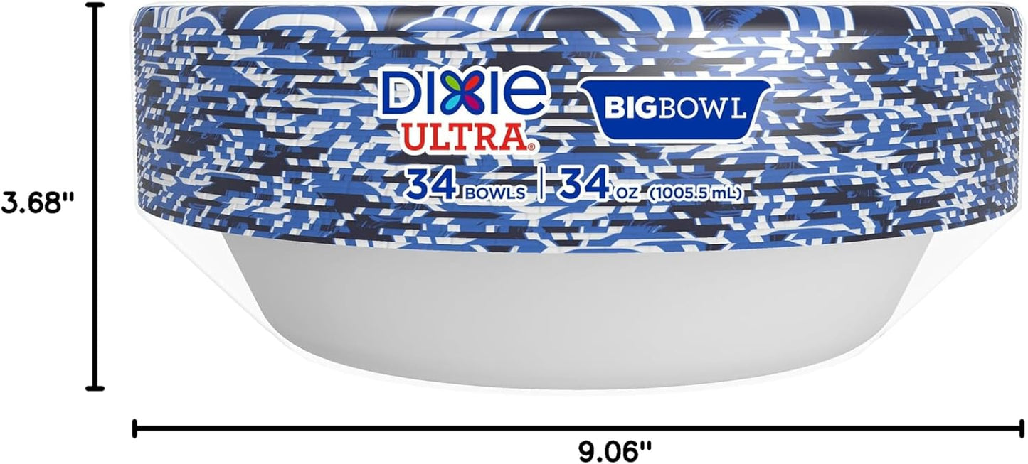 Dixie Ultra Extra Large Paper Bowls, 34 oz, 34 Count, Compostable, Microwave Safe, Disposable Bowls for Heavy Meals, Soups, Stews, and Everyday Use