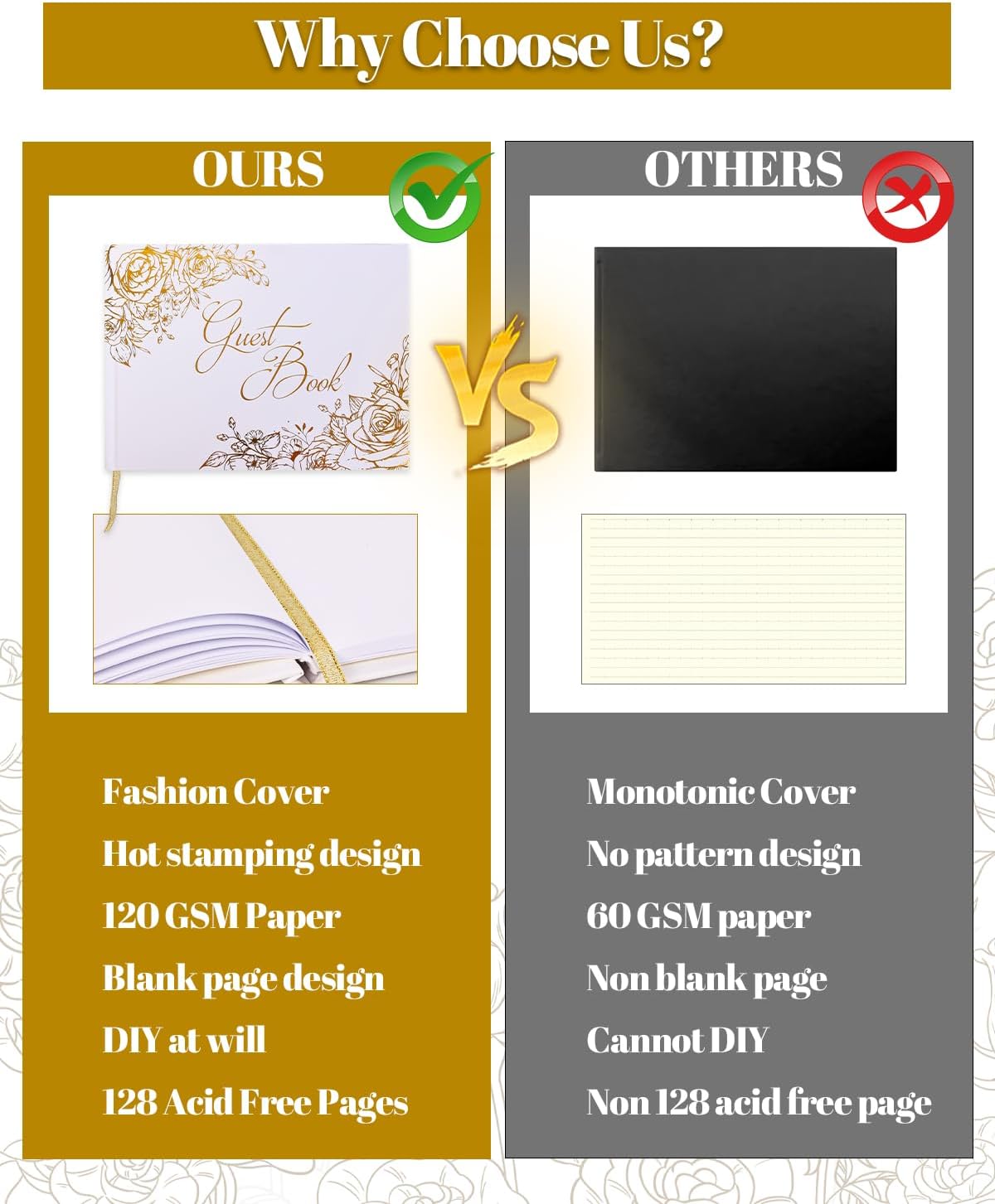 VIRIDI Wedding Guest Book with a Pen Gold,Guest Book Wedding Reception 9 × 6.7 inches, Gold Foil Hardcover GuestBook for Baby Shower, Graduation, Birthdays